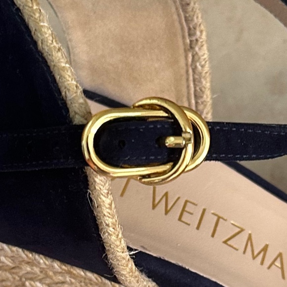 Stuart Weitzman Mirela II Espadrille Wedge Sandal Navy Suede/Natural 7.5C Casual - Picture 12 of 13